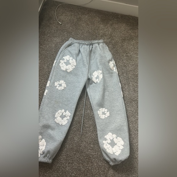 True Religion Gray Sweatpants with White Floral Design
